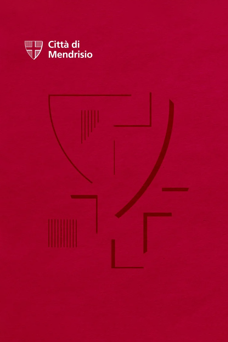 Copertina rossa con lo stemma e il testo 'Città di Mendrisio'.