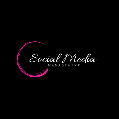 Logo for Social Media Management with pink and white text on a black background.