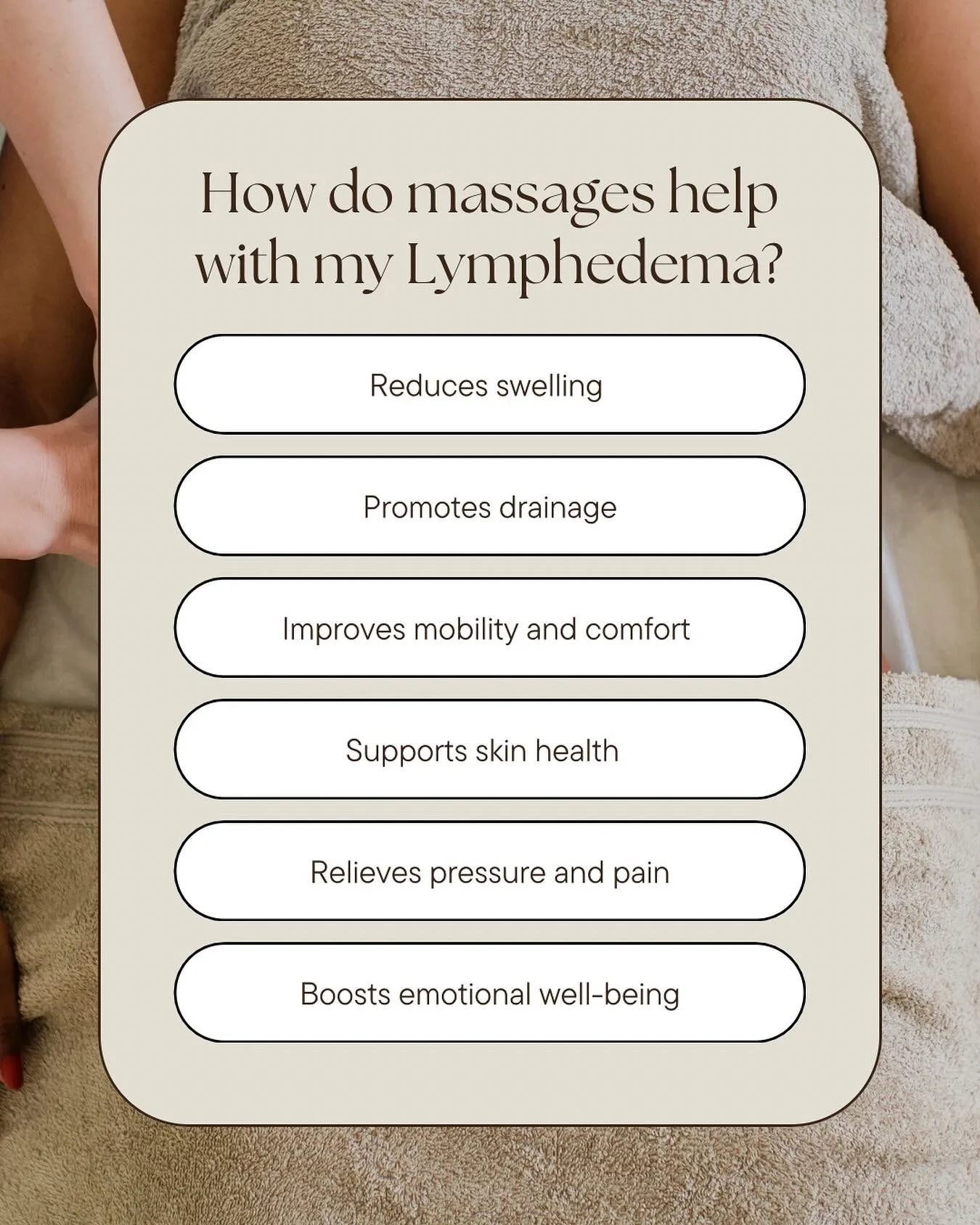 🌿 Lymphatic Massage: Life-Changing for Lymphedema! 🌿

One of my favorite parts of what I do is hearing my patients say things like &ldquo;I feel like a completely different person!&rdquo; after their session. 💚

Here&rsquo;s why they rave about th