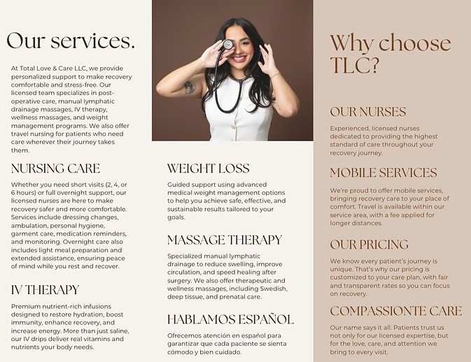 There&rsquo;s a reason patients continue choosing Total Love &amp; Care. 🤎
Because recovery deserves licensed experts, compassionate care, and personalized support that feels like home.

From nursing visits and manual lymphatic drainage massages to 