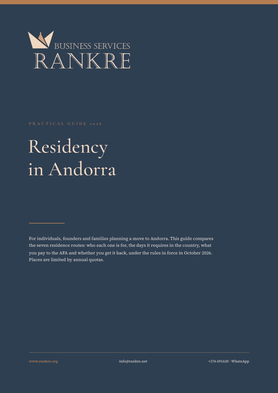 Cover of the RANKRE guide "Residency in Andorra: practical guide 2026"