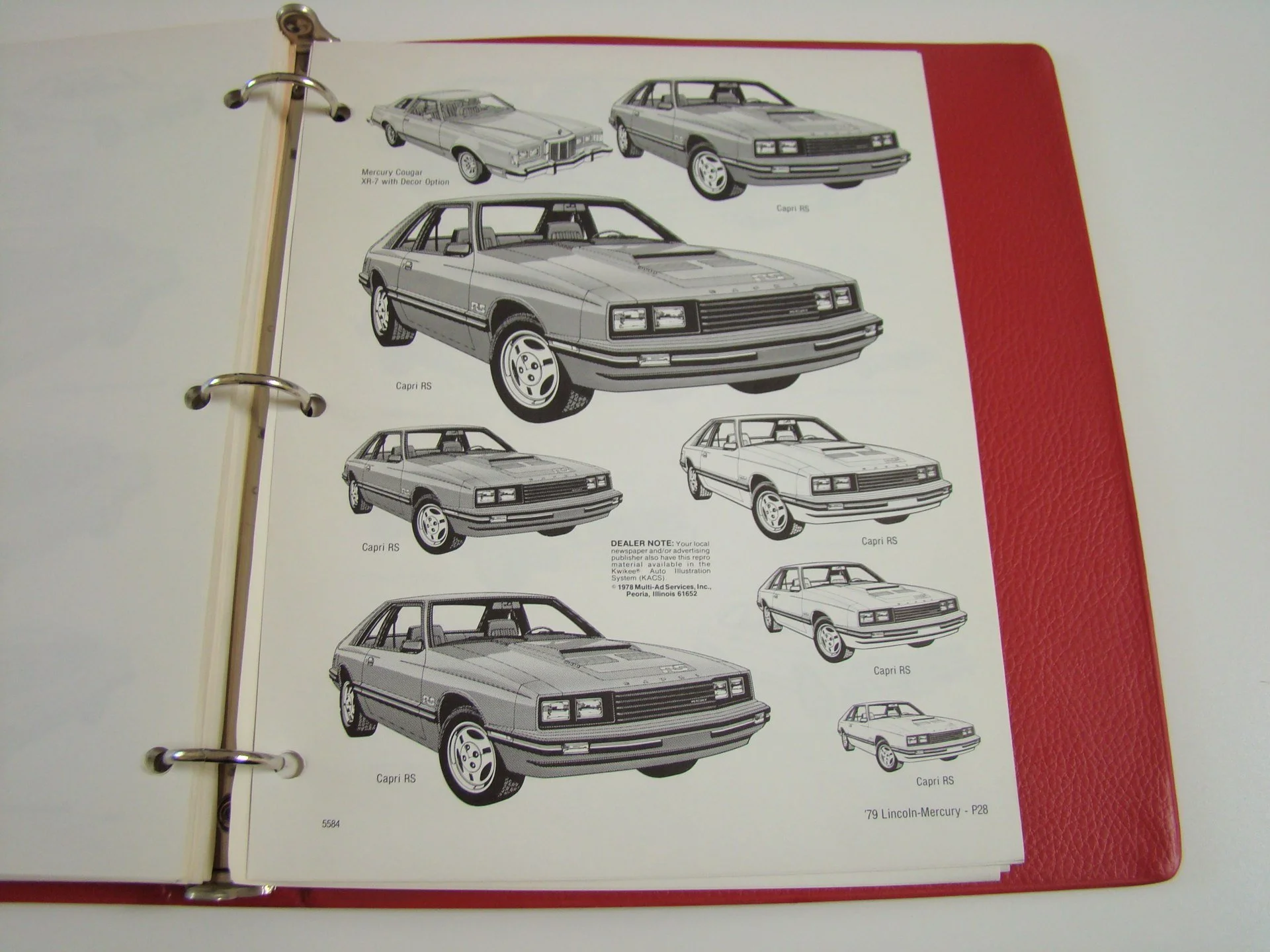 Page with black and white drawings of various Pontiac Trans Am models, including the Mercury Cougar XR-7 with Decor Option, Capricorn RS, and other models, arranged in rows.