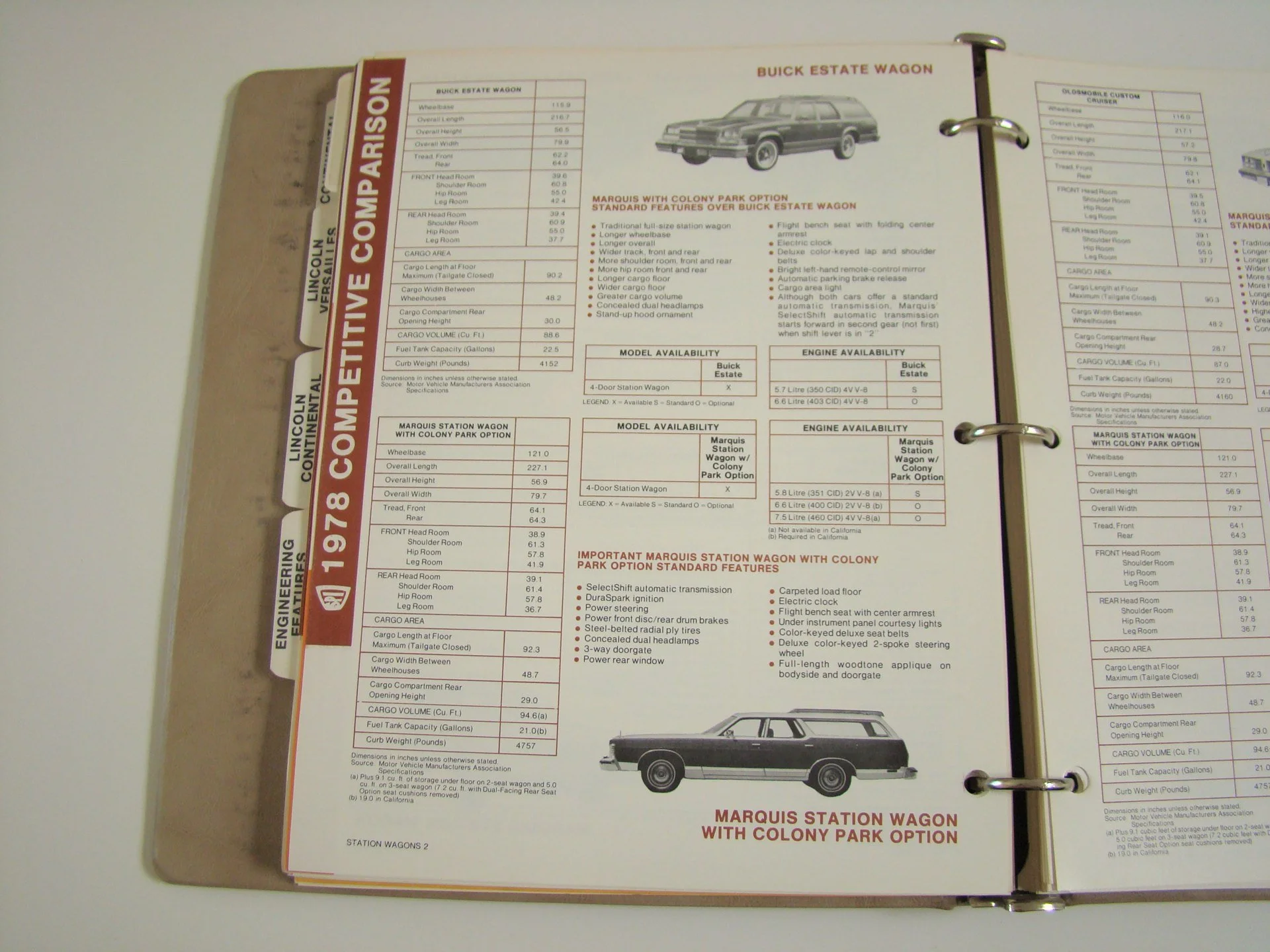 Comparison chart of 1978 Buick estate wagons, including specifications for various models and options.
