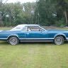 Blue vintage car parked on grass