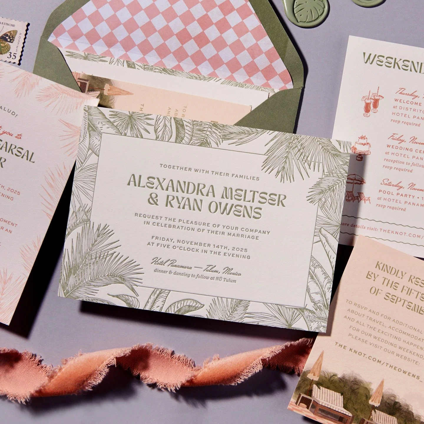 For Alexandra and Ryan's tropical destination wedding, we wanted an invitation that felt lush with soft pinks and greens.

📸: @armbrusterphoto 

#letterpress #stationery #letterpressprinting #letterpressstationery #letterpressweddinginvitation #lett