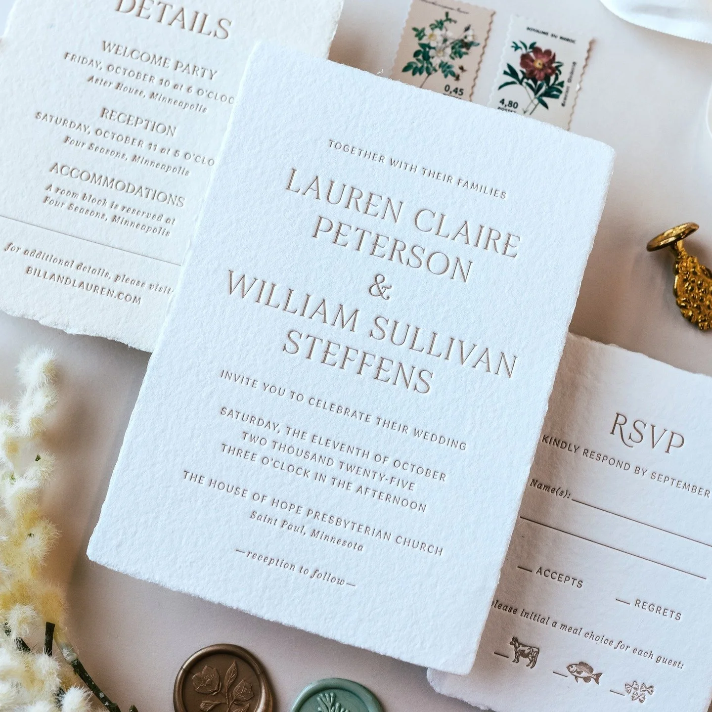 A classic suite on @porridgepapers handmade paper for Lauren and William. We used cotton and wheat from their 1889 collection. 

#letterpress #stationery #letterpressprinting #letterpressstationery #letterpressweddinginvitation #letterpressinvitation