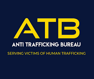 ATB Anti Trafficking Bureau logo with the slogan 'Serving Victims of Human Trafficking' on a dark background.