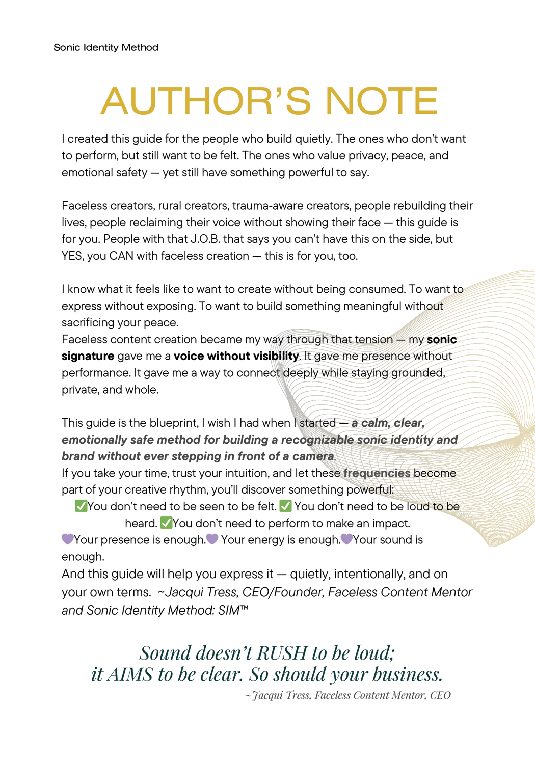 Author’s Note graphic for SIM explaining the intention behind the Sonic Identity Method in a clean text layout.