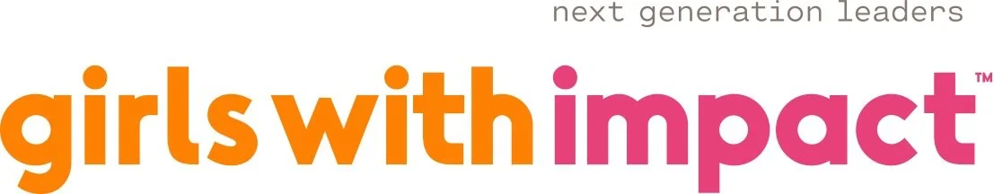 Logo for Girls with Impact, an organization empowering girls and young women, featuring the words 'girls with impact' in bold orange and pink letters.