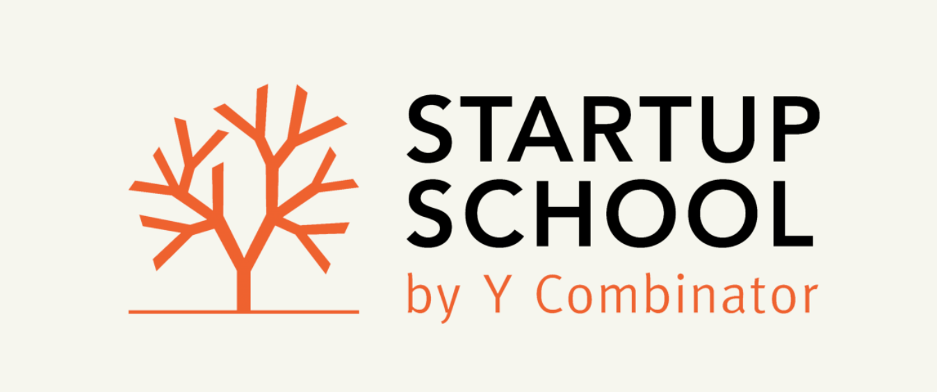 Logo for Startup School by Y Combinator featuring an orange stylized tree with black and orange text.