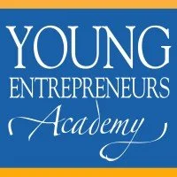 Logo for Young Entrepreneurs Academy with white text on a blue background and gold accents.