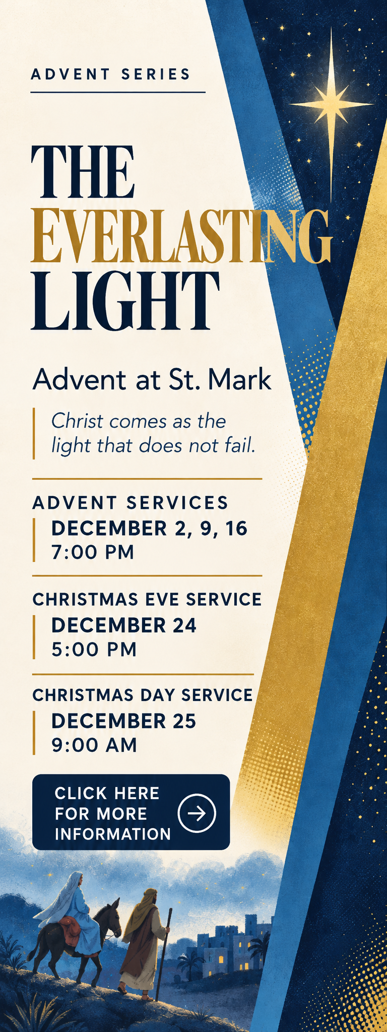 Banner advertising the Advent and Christmas Services at St. Mark.