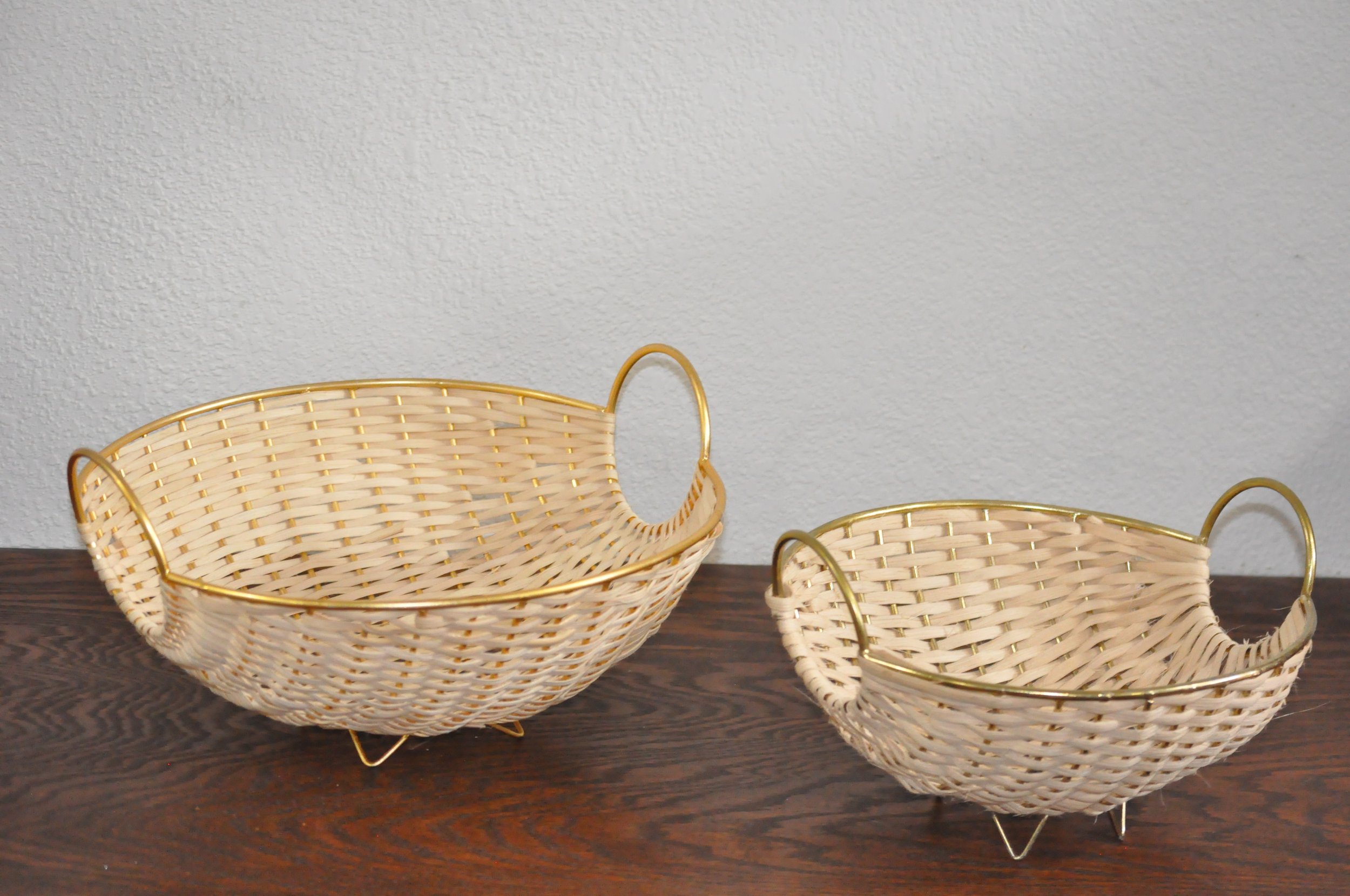 Round Woven Display Baskets with Gold Handles