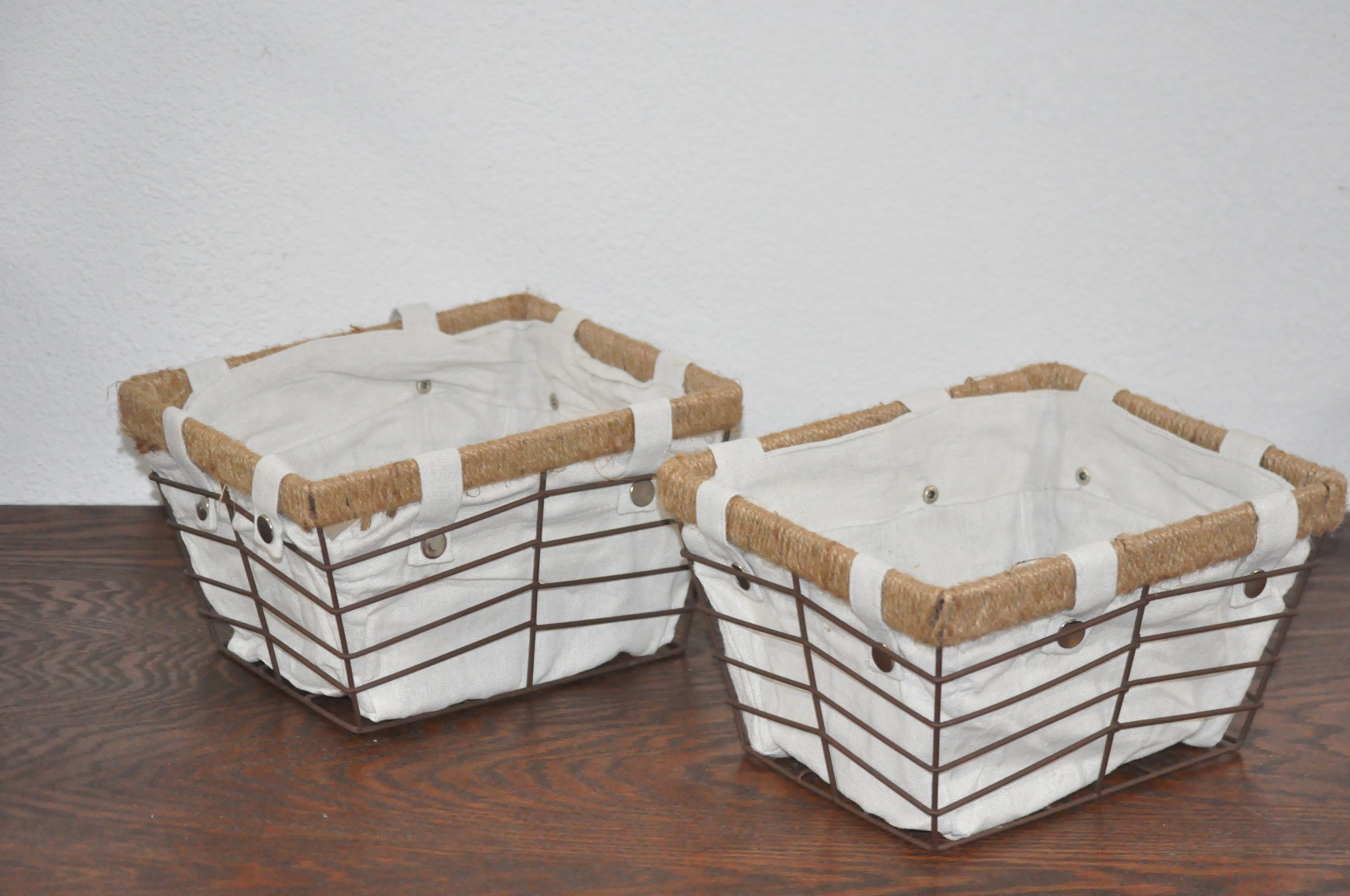 Wire Storage Baskets with Fabric Liners (Set of 2)