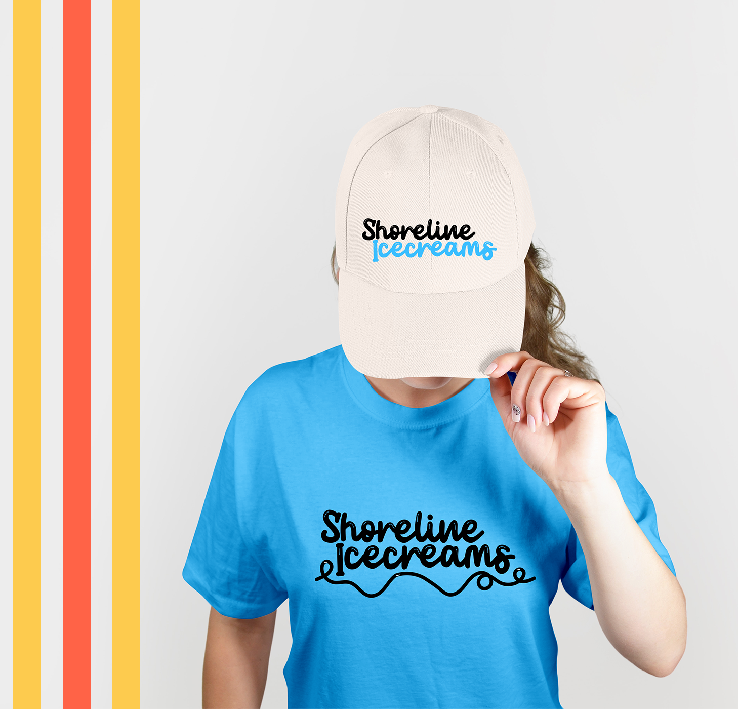 Women in Cap with logos