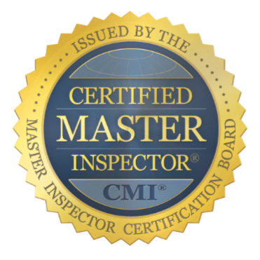 Seal badge titled 'Certified Master Inspector' issued by the Master Inspector Certification Board with a gold border and blue background.