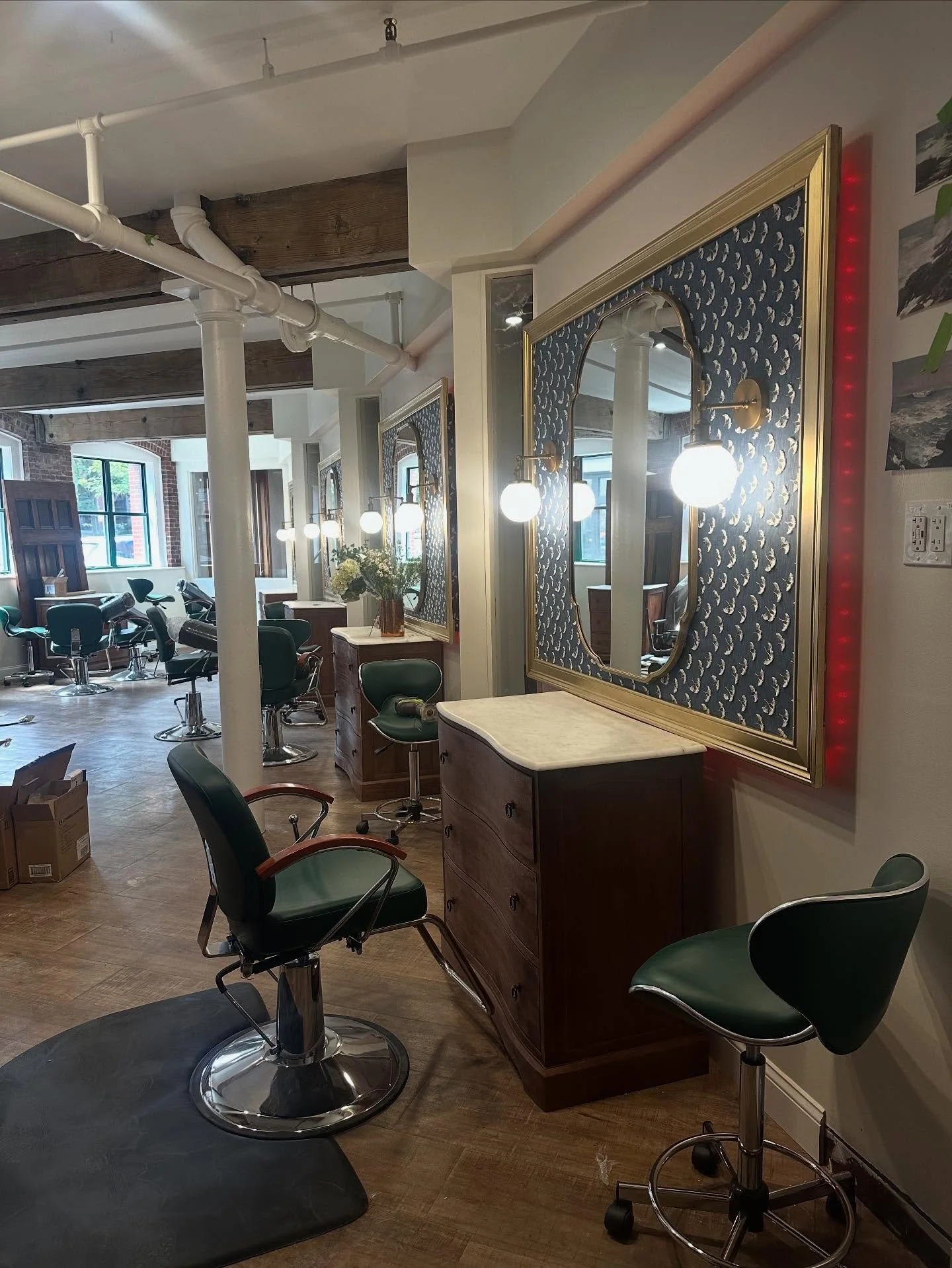 We&rsquo;re still a work in progress, but we&rsquo;re hoping these pictures give you a glimpse into the space we&rsquo;re creating 🌊 #portlandmaine #smallbusinessowner #newfoundhaircompany #hairdresser #mainehairsalon #construction #sustainablebeaut