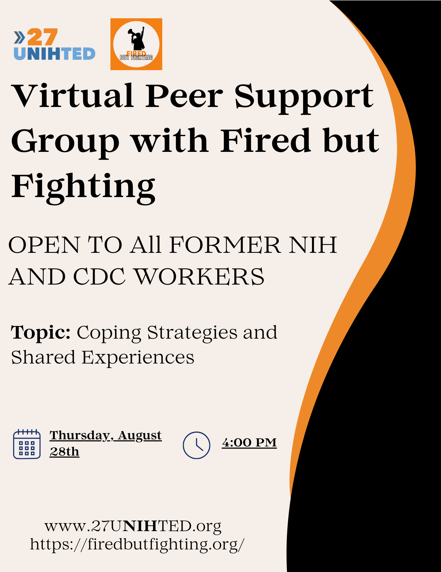 Virtual Peer Support Call with Fired but Fighting