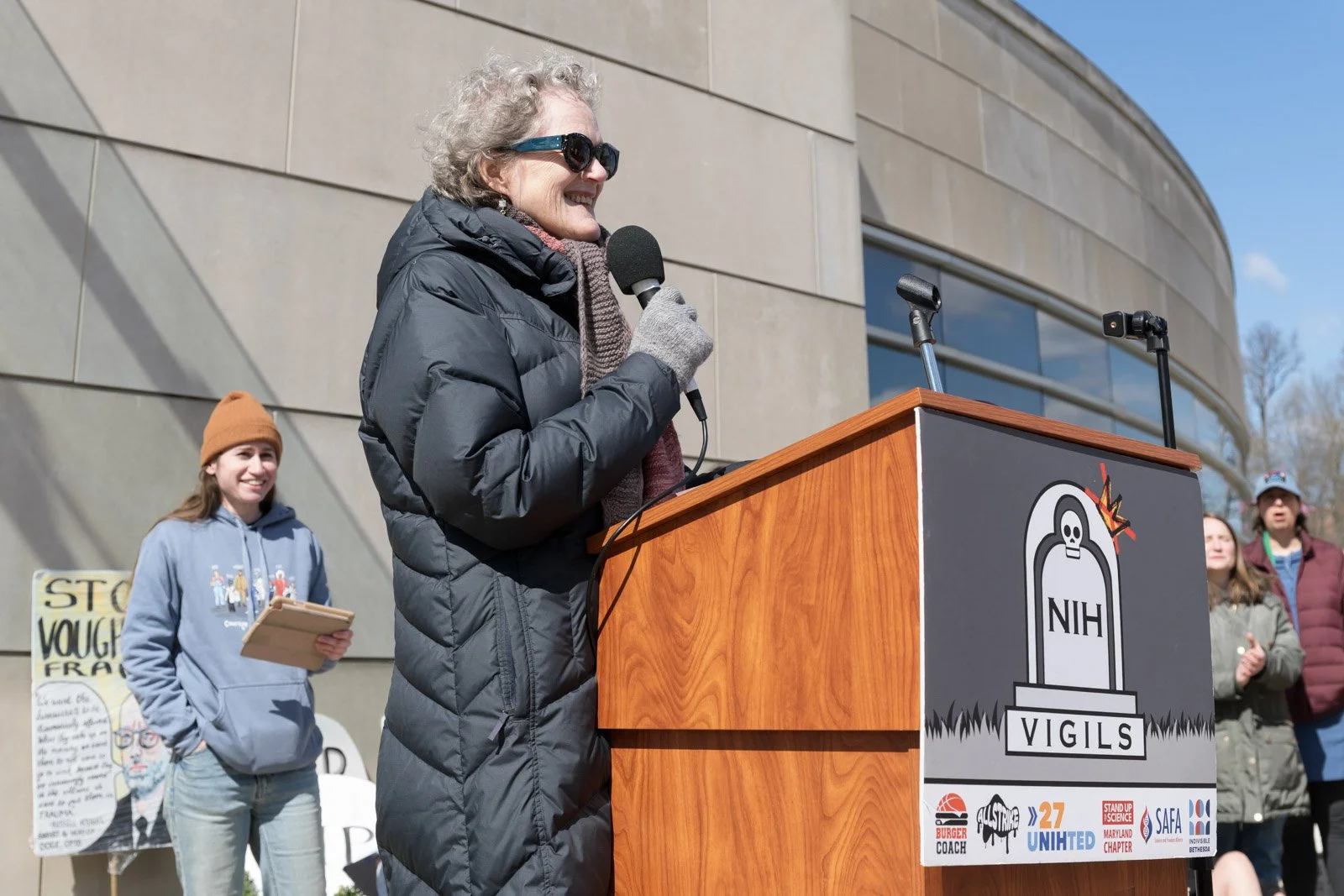 Dr. Jeanne Marrazzo speaks at the lectern