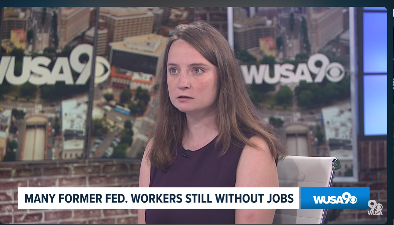 Screenshot of Anna Culbertson, 27 UNIHTED Executive Director, giving an interview on WUSA 9 on the Probationary Project survey results