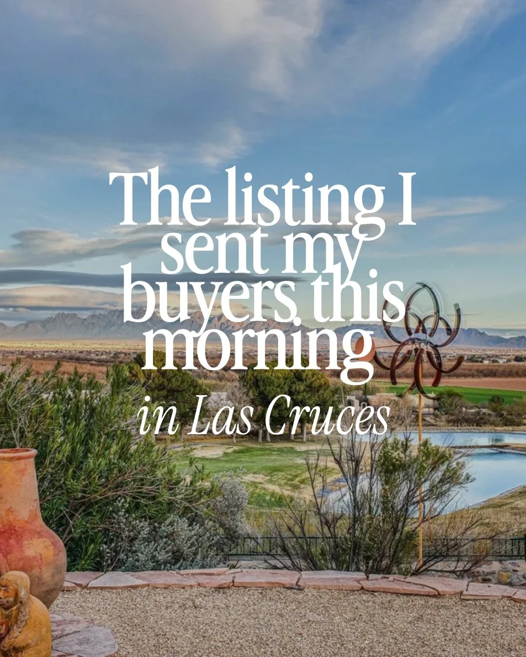 I sent this to my buyers the second it hit the market 👀

Santa Fe&ndash;style adobe
Private vineyard
Organ Mountain + golf course views
Viking appliances + wine closet
Pool &amp; spa
34 solar panels

If Southwest charm + luxury is your vibe&hellip; 