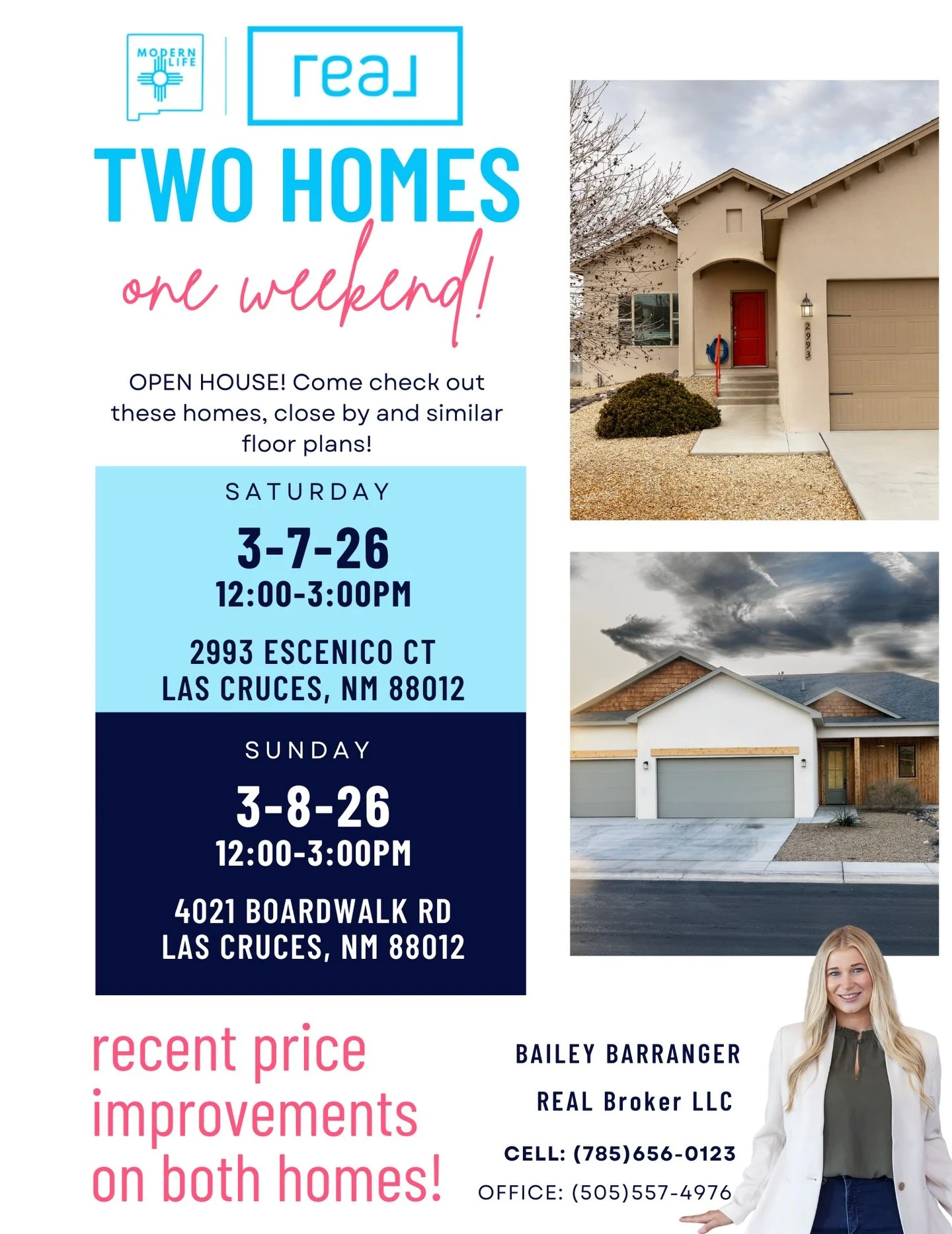 🏡 Double Open House Weekend in Las Cruces!

Looking for your next home? Come tour two beautiful Las Cruces properties with me this weekend! Whether you&rsquo;re actively house hunting or just love seeing what&rsquo;s on the market, I&rsquo;d love to