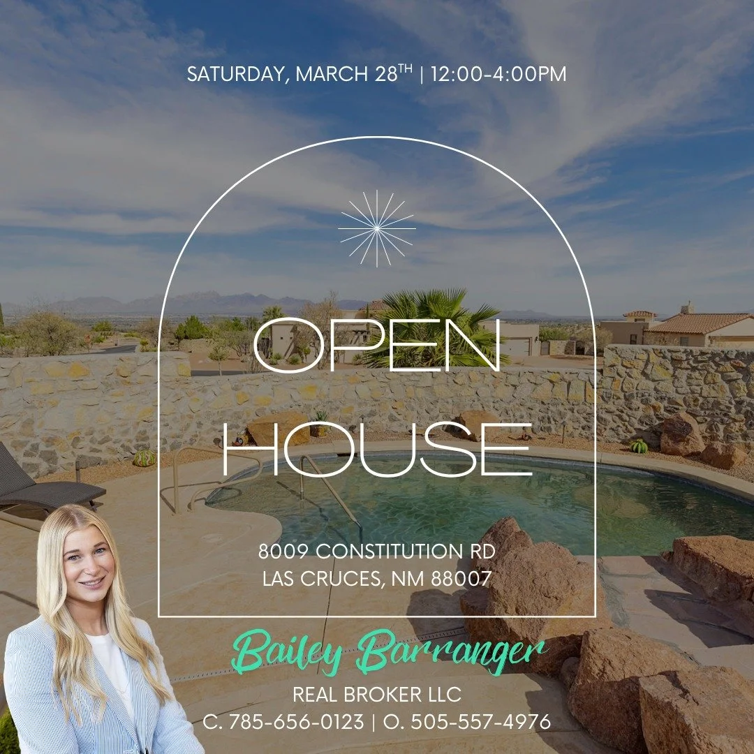 POV: you bought the house with the backyard everyone talks about

8009 Constitution Rd
Views. Privacy. Pool + spa.

Open house &mdash; come take a look 👇

Saturday, March 28th
12:00-4:00pm

Bailey Barranger
REAL Broker LLC
C. 785-656-0123
O. 505-557