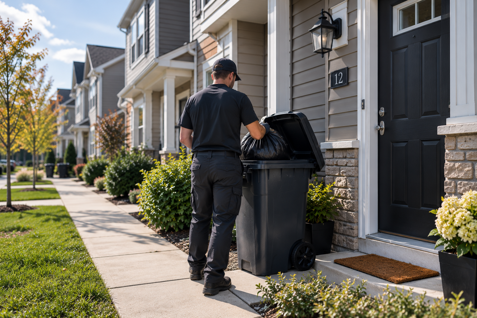 Community trash collection service at a townhouse property