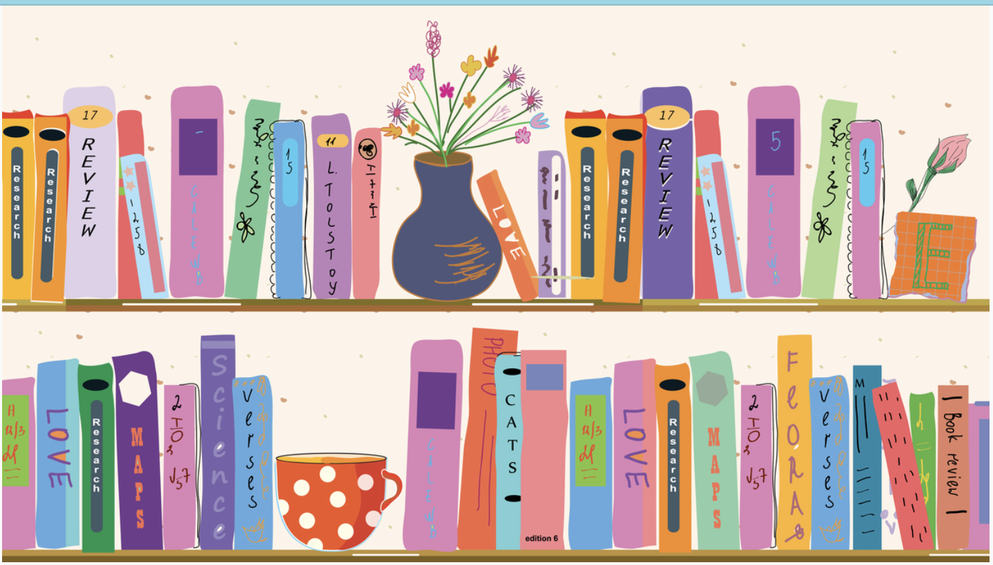 Illustration of books lined up on a shelf
