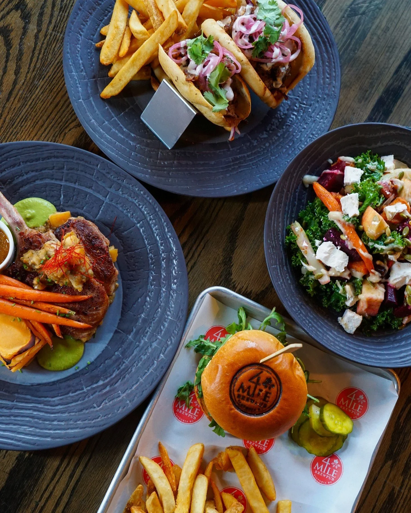 New fresh sheet alert!⁠
⁠
1. Meadow Valley Pork Rack Chop - Thick cut chop, peppercorn-pork jus, apple-fennel relish, pea puree, rutabaga-pave, and baby carrots⁠
⁠
2. Smoked Beef Brisket Taco Flatbread - Two shells (schiacciata bread) stuffed with ho