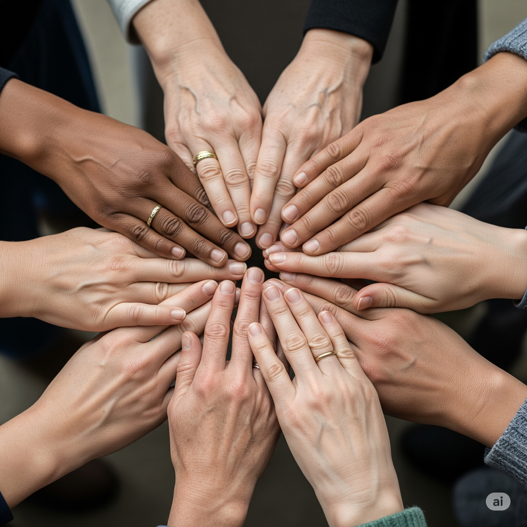 Diverse mani di persone di diverse provenienze culturali che si uniscono formando un cuore