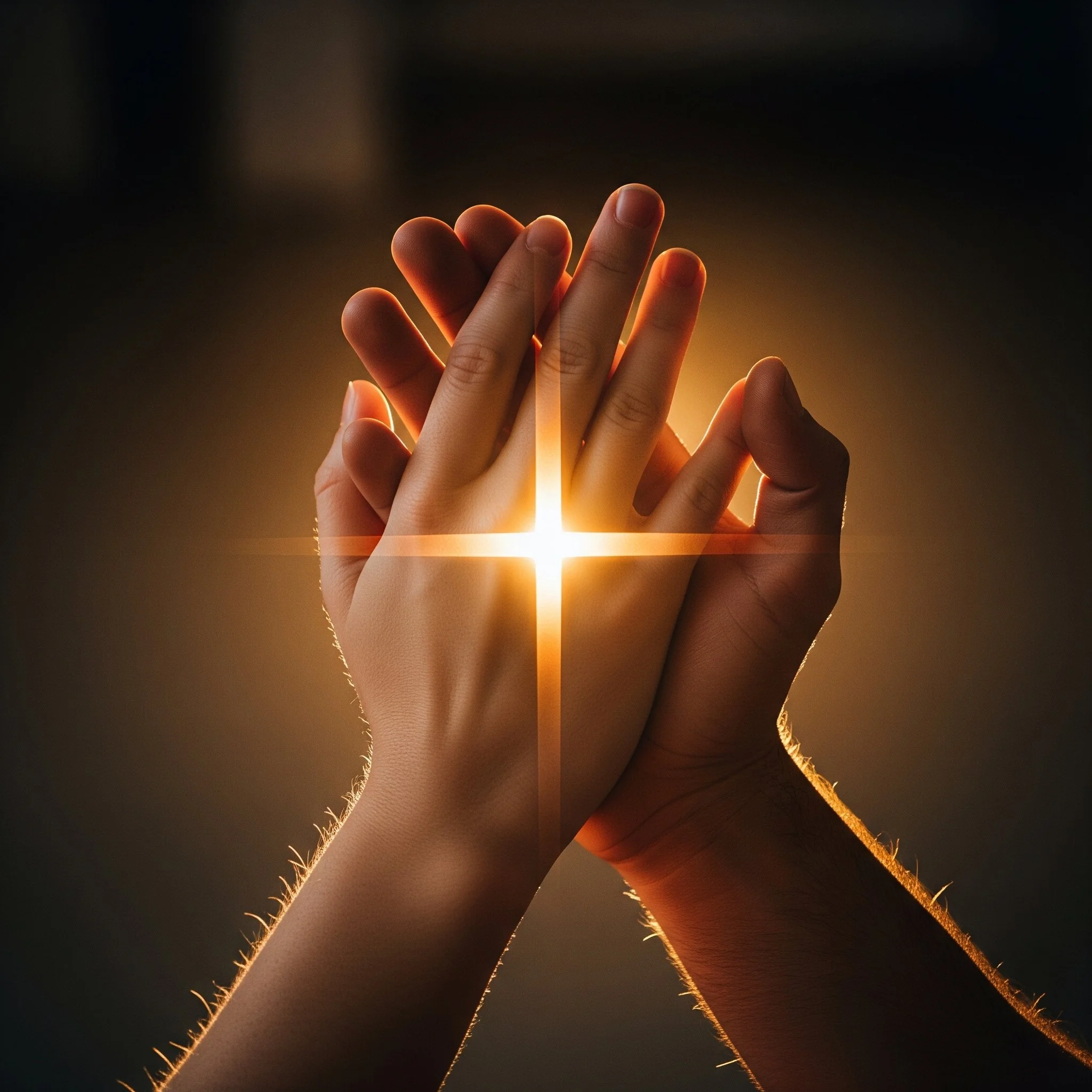 Due mani si stringono con una luce brillante tra di esse