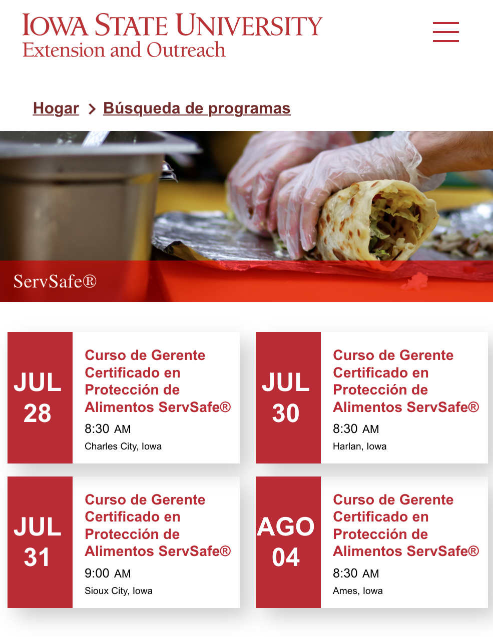 Curso de Gerente Certificado en Protección de Alimentos ServSafe® / ServSafe® Certified Food Protection Manager Course