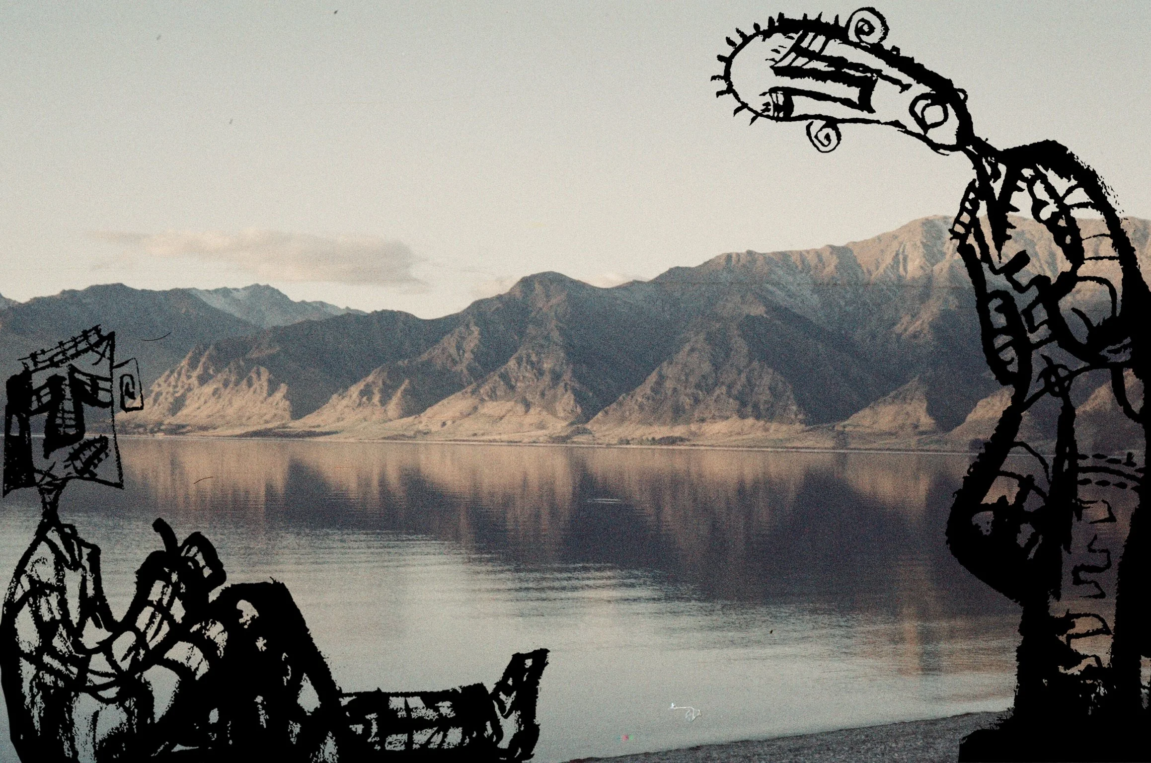 PART OF  A SERIES CALLED: "CROSSING COUNTRY"  -  MEDIUM: INK DRAWING ON PAPER, DIGITALLY EDITED & OVERLAYED ONTO PHOTOGRAPGH