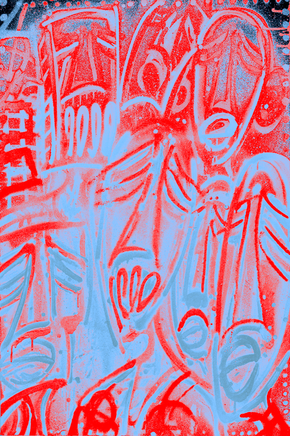 "UNTITLED"  -                                                              
MEDIUM: SPRAYPAINT ON CANVAS & DIGITALLY EDITED