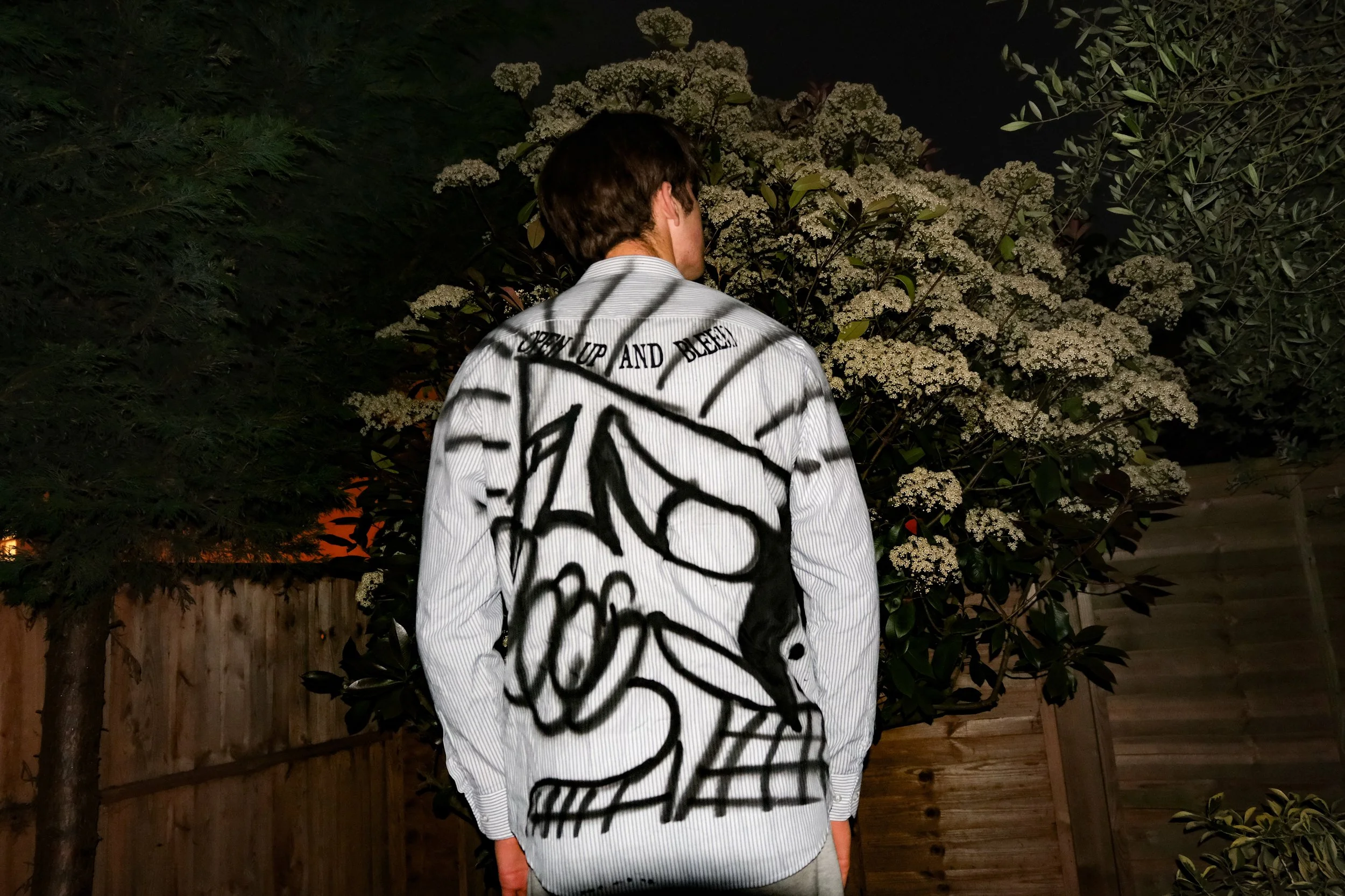 CUSTOM HANDPAINTED CLOTHING - MEDIUM: SCREENPRINT & SPRAYPAINT ON SHIRT