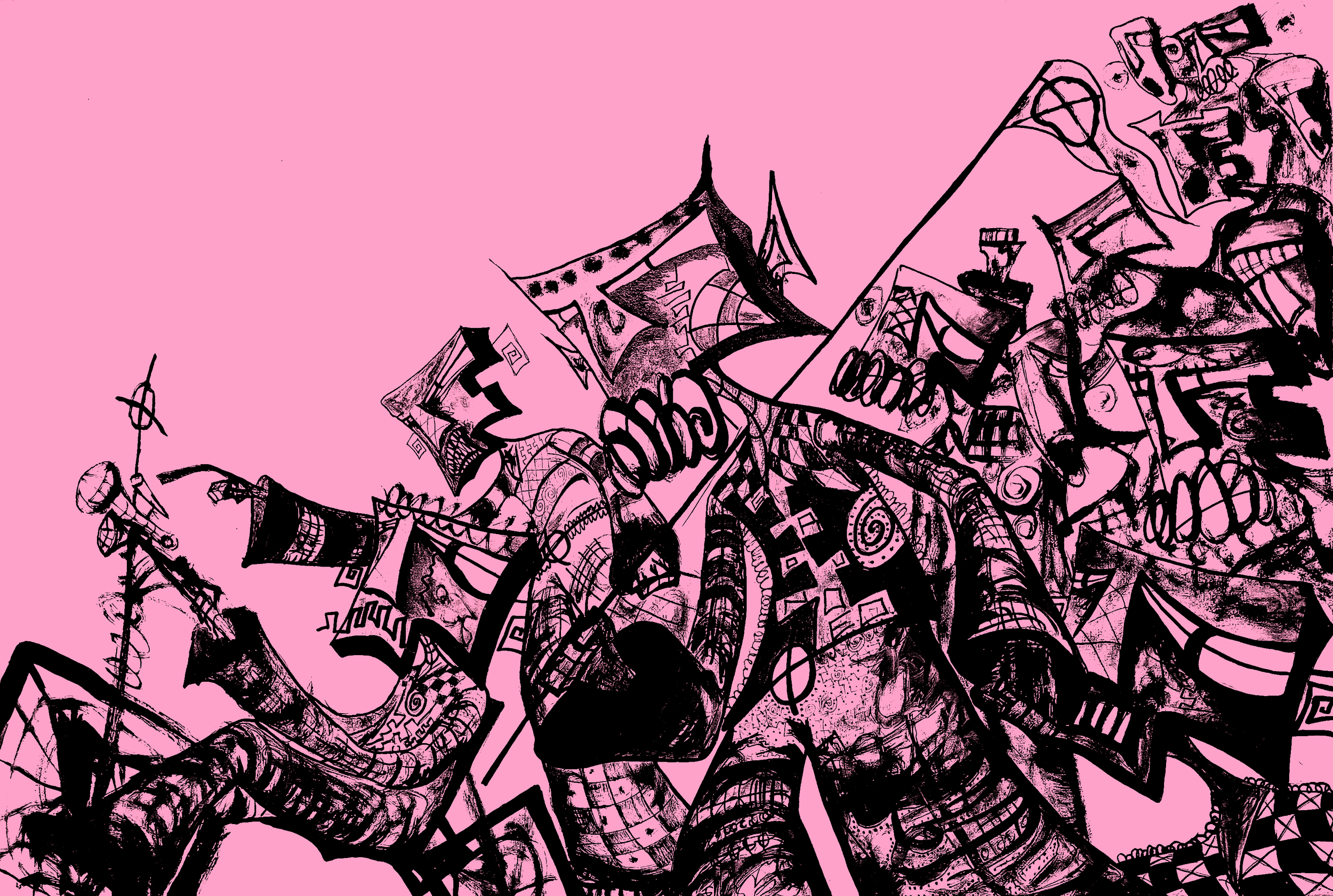 "FREAK FLAG, PINK" - MEDIUM: SPRAYPAINT, INK & ACRYLIC MARKERS ON CANVAS & DIGITALLY EDITED