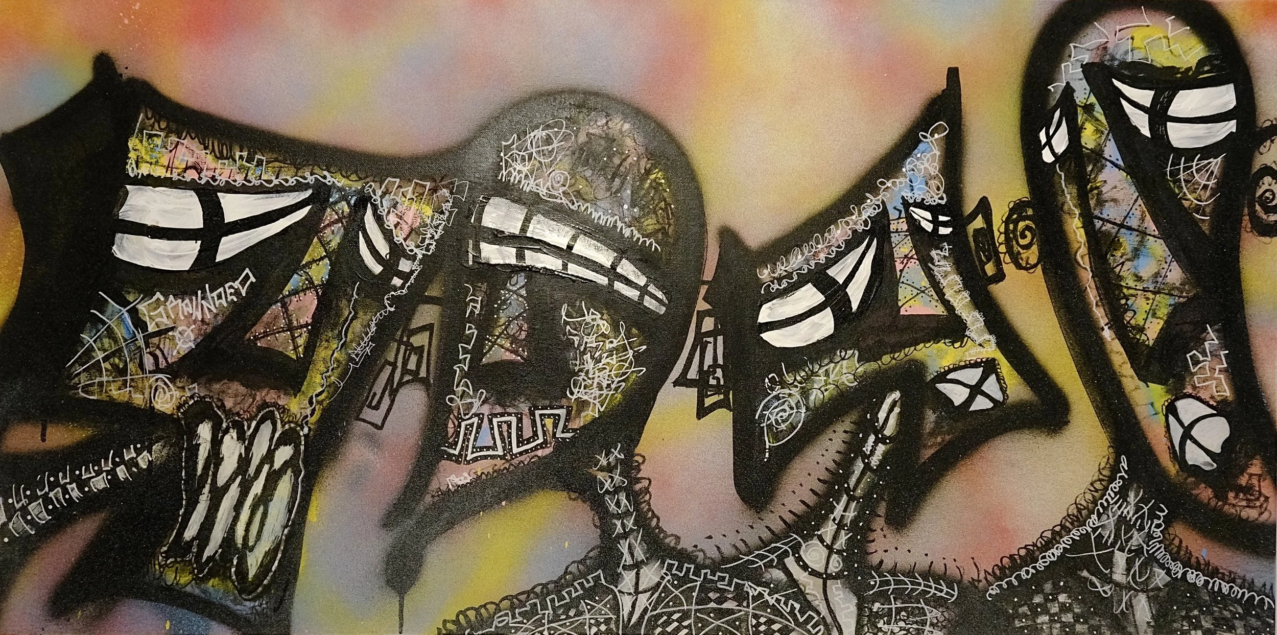 "UNTITLED" - MEDIUM: SPRAYPAINT, ACRYLIC PAINT & OIL STICKS ON CANVAS - DIMENSIONS: 100 x 50 CM