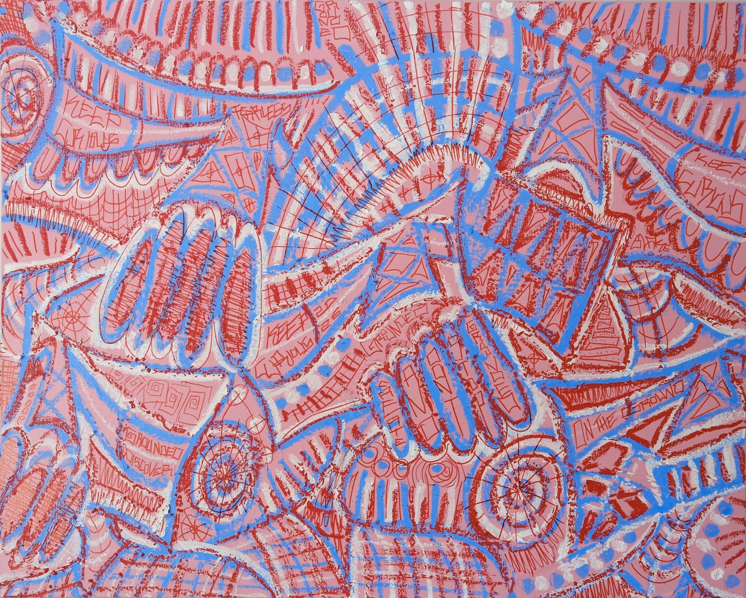 "UNTITLED" - MEDIUM: SPRAYPAINT, OIL STICK & PEN ON CANVAS - DIMENSIONS: 60 x 80 CM