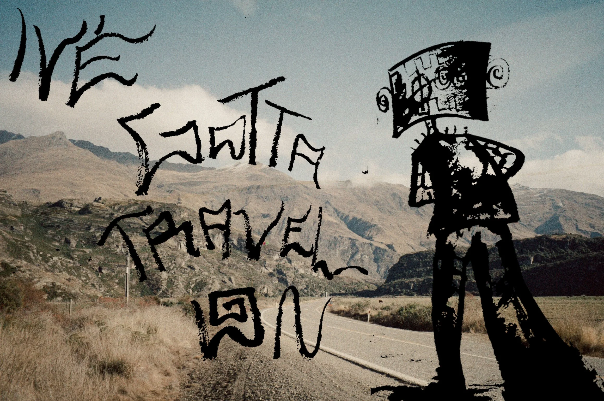 PART OF  A SERIES CALLED: "CROSSING COUNTRY"  -  MEDIUM: INK DRAWING ON PAPER, DIGITALLY EDITED & OVERLAYED ONTO PHOTOGRAPGH