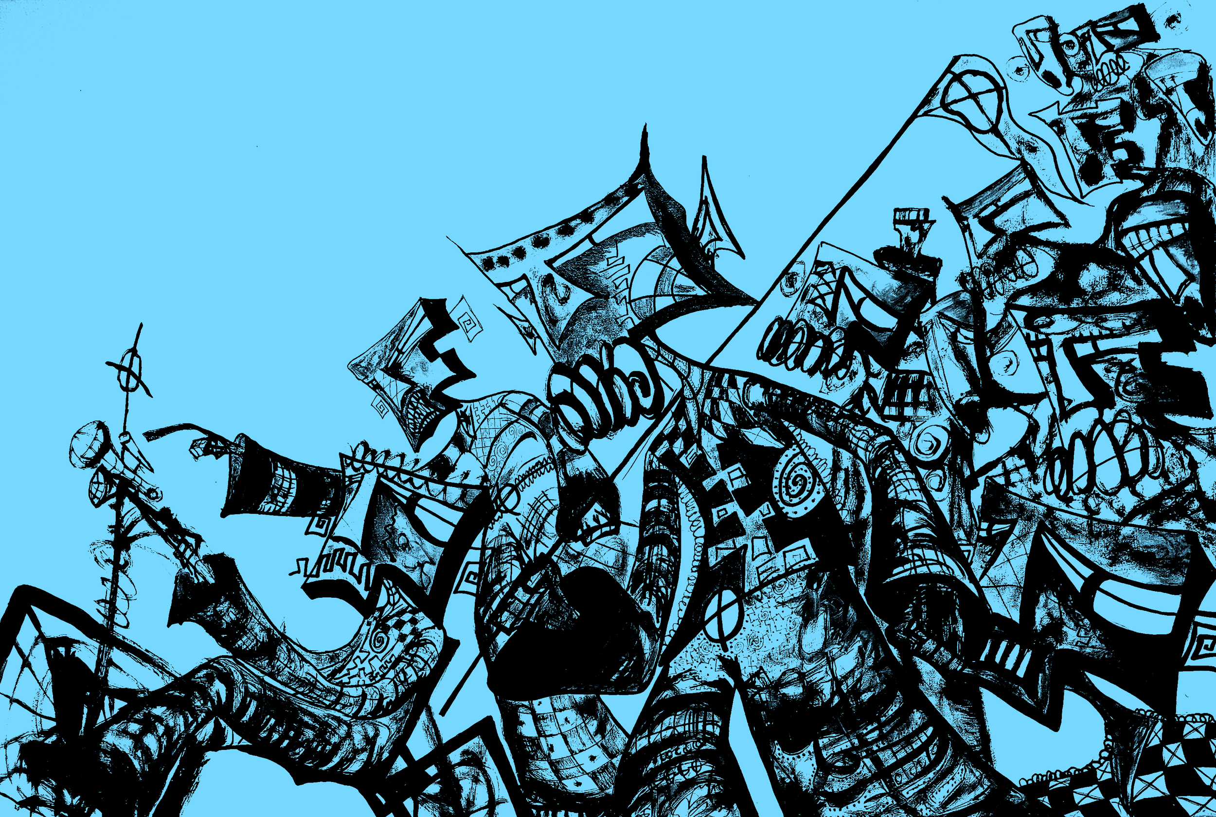"FREAK FLAG, BLUE" - MEDIUM: SPRAYPAINT, INK & ACRYLIC MARKERS ON CANVAS & DIGITALLY EDITED