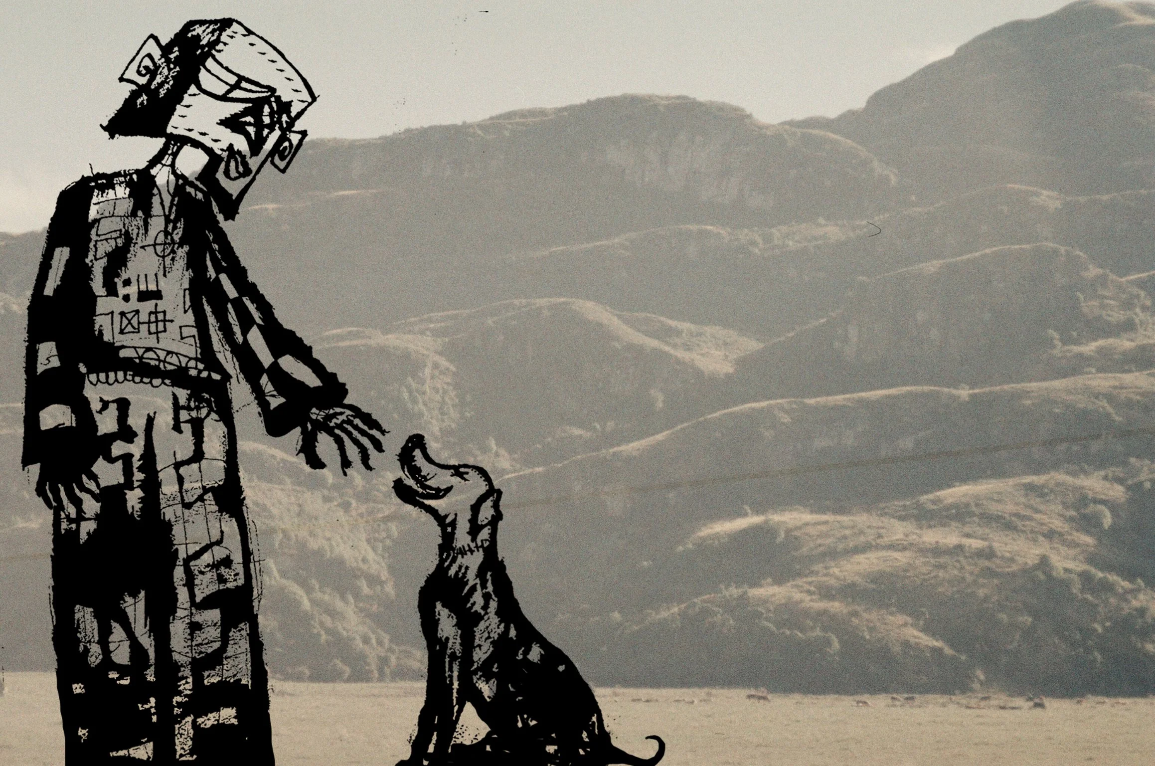 PART OF  A SERIES CALLED: "CROSSING COUNTRY"  -  MEDIUM: INK DRAWING ON PAPER, DIGITALLY EDITED & OVERLAYED ONTO PHOTOGRAPGH