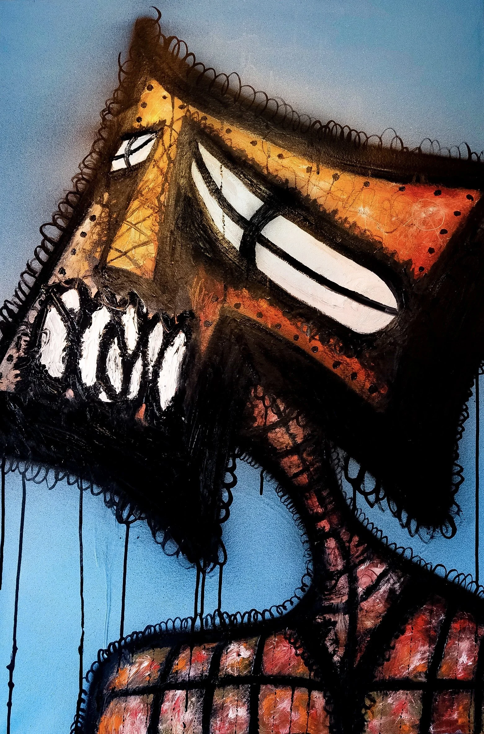 "SEARCHING" - MEDIUM: SPRAYPAINT, ACRYLIC PAINT, OIL PAINT & OIL STICKS ON CANVAS - DIMENSIONS: 80 x 60 CM