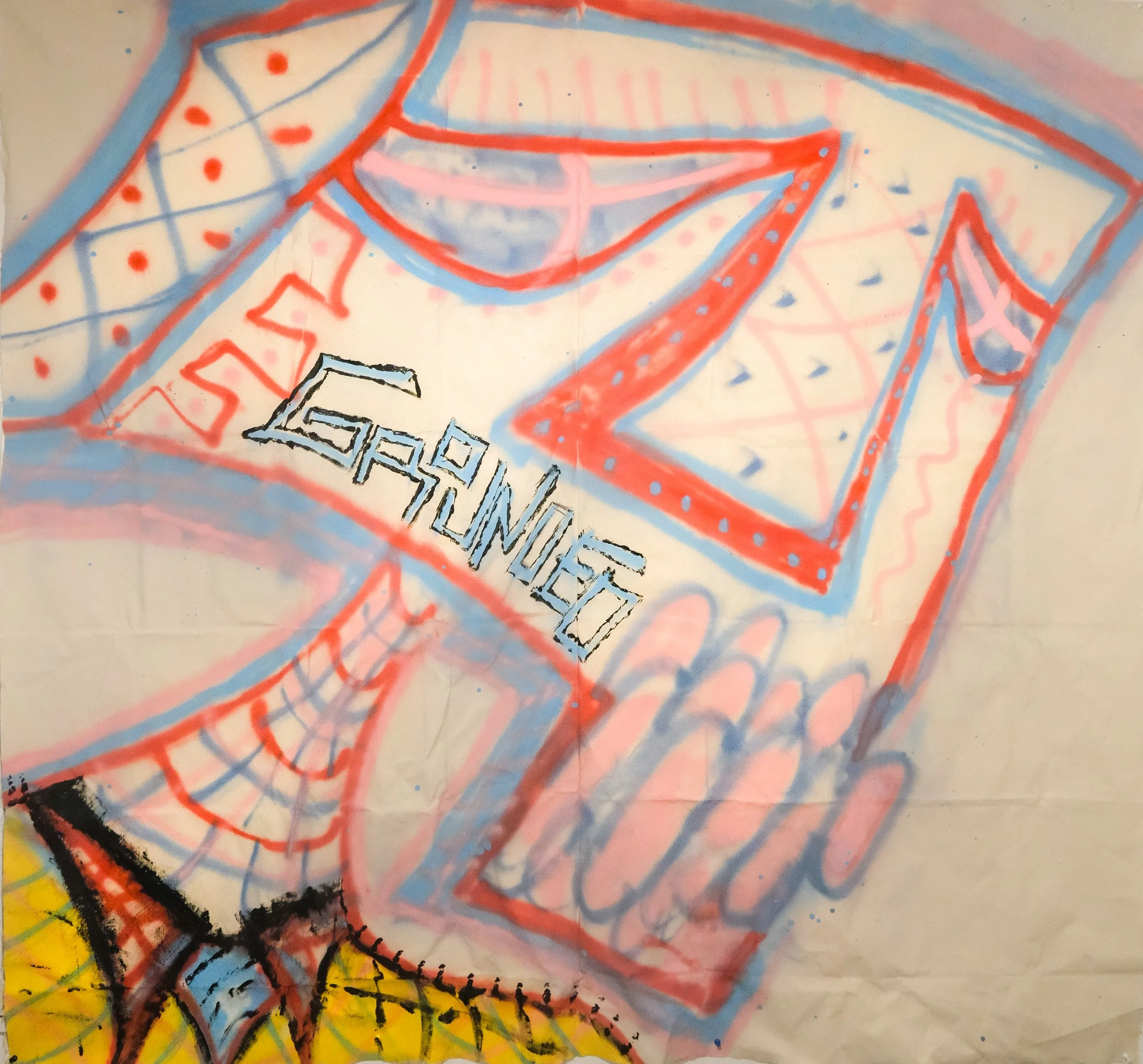 "MASCOT"  -                                                              
MEDIUM: SPRAYPAINT & ACRYLIC ON CANVAS