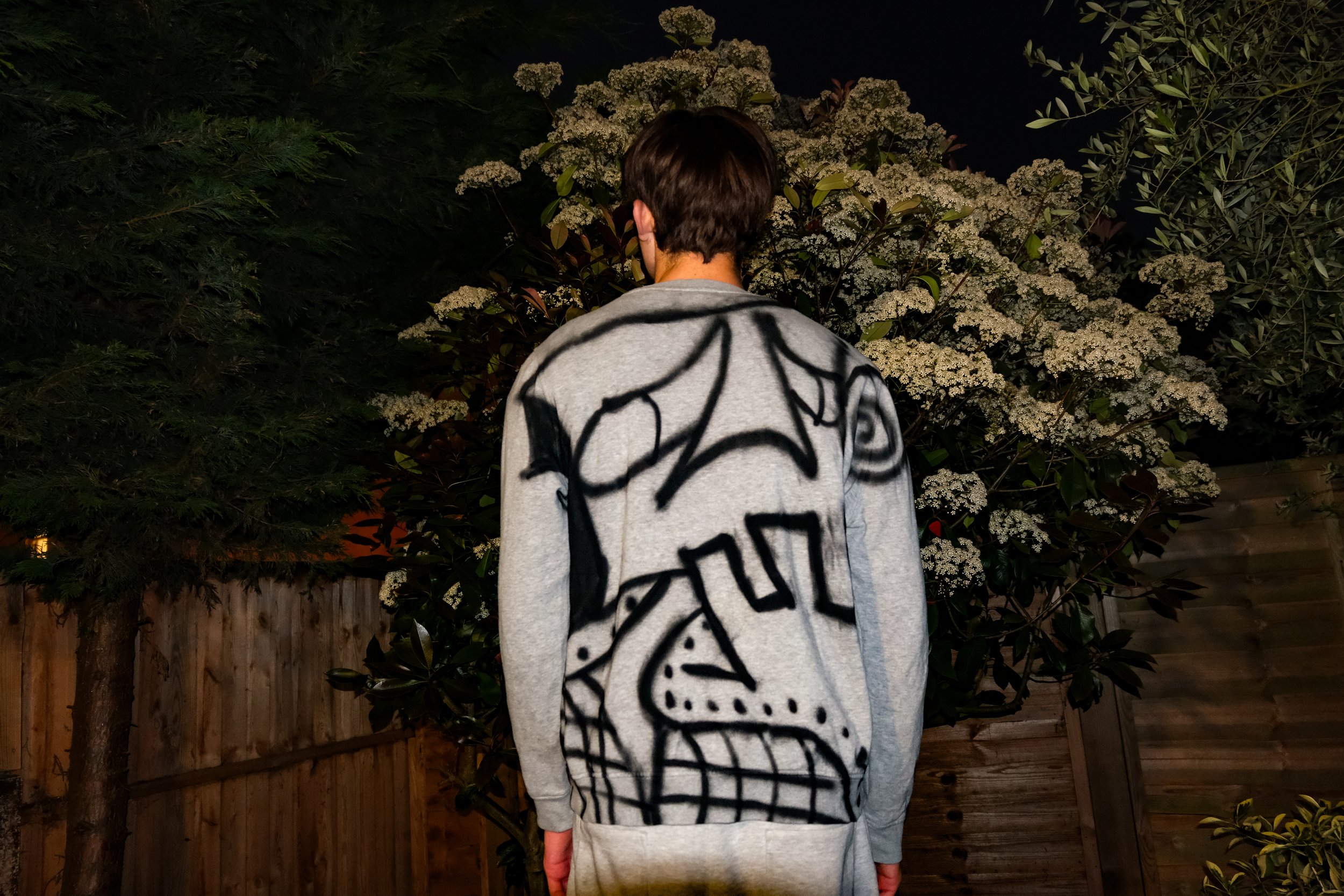 CUSTOM HANDPAINTED CLOTHING - MEDIUM: SPRAYPAINT ON SWEATSHIRT