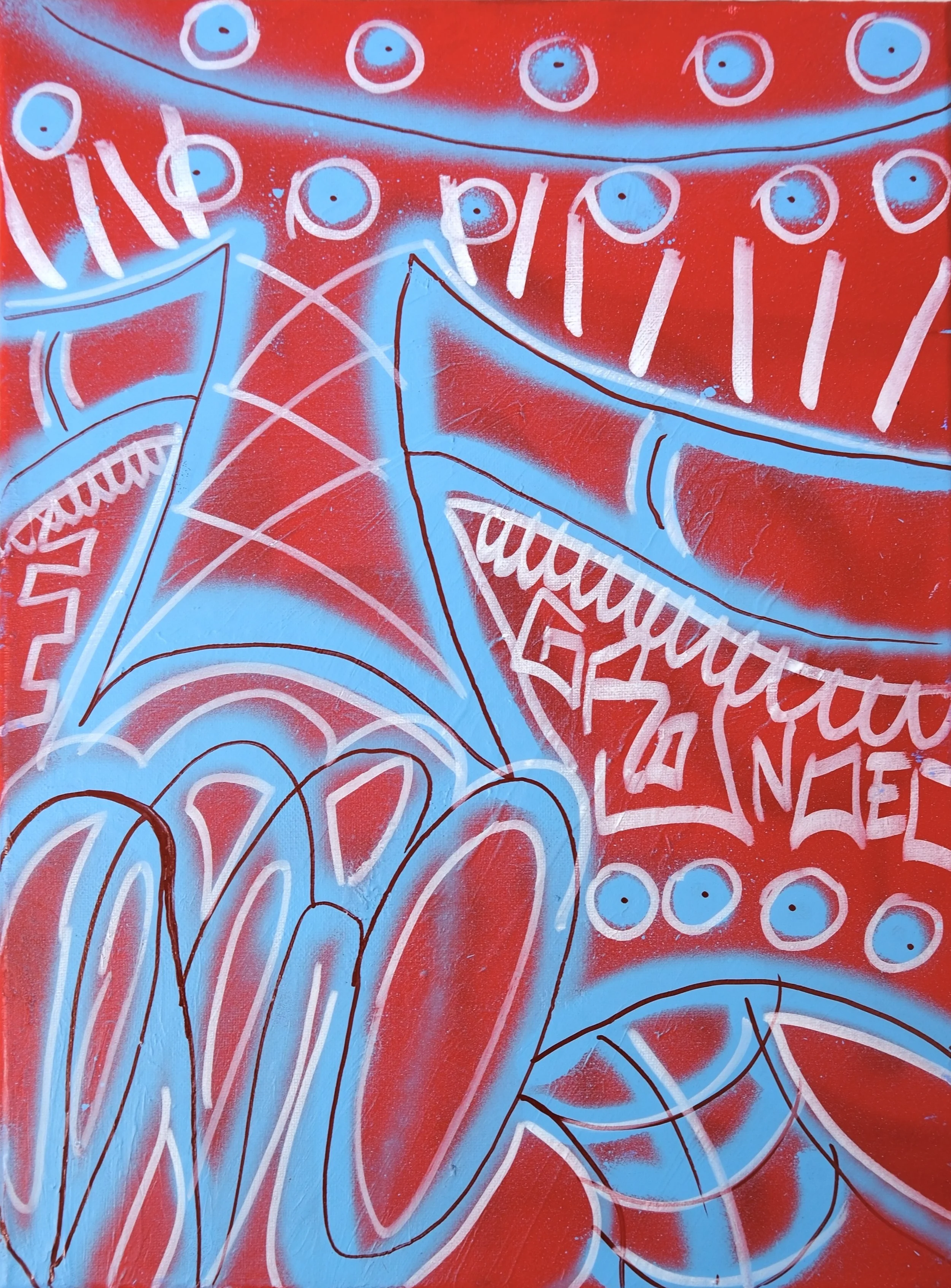 "UNTITLED" - MEDIUM: SPRAYPAINT & ACRYLIC MARKER ON CANVAS - DIMENSIONS: 30 x 18 CM