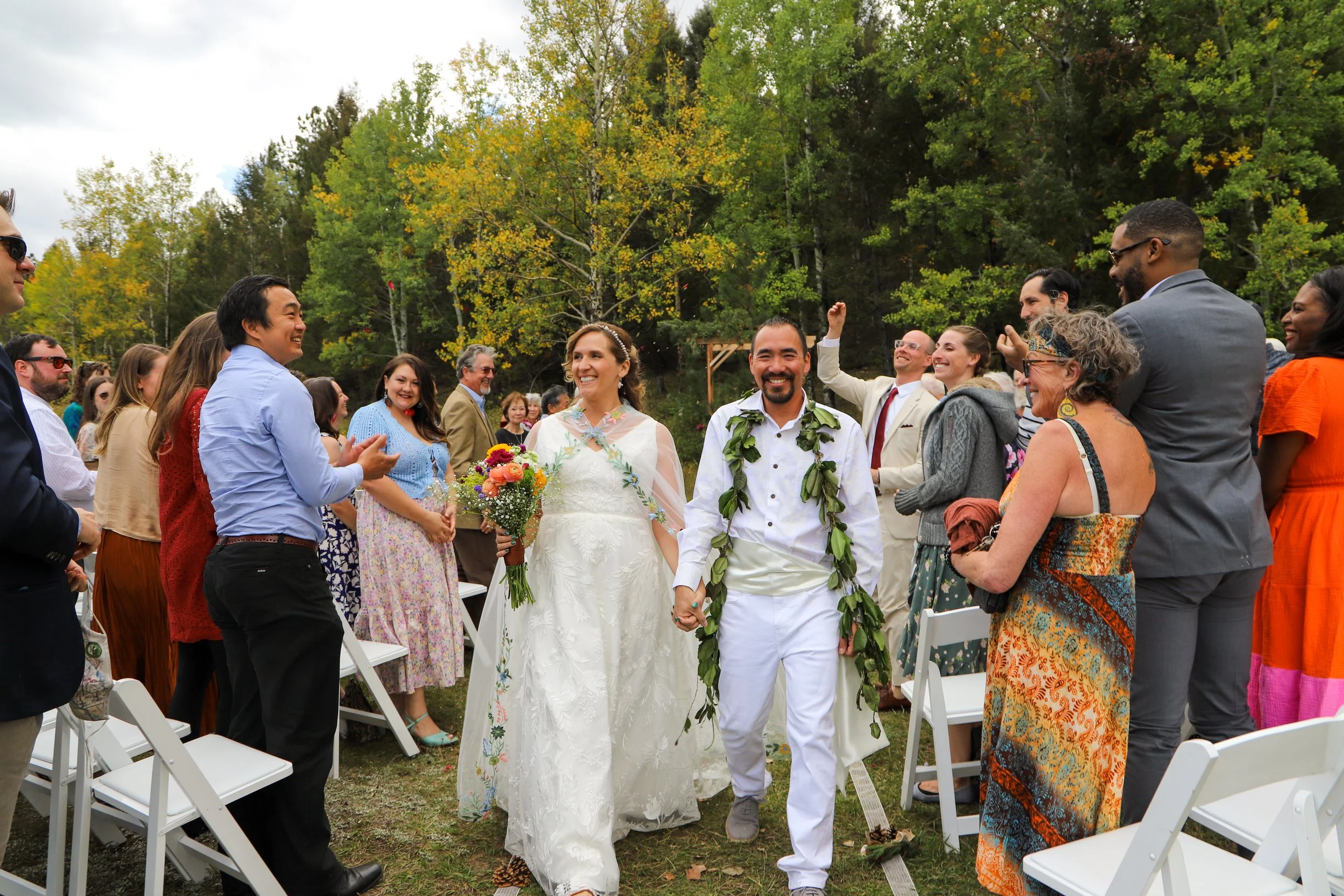 Couple walking down the aisle