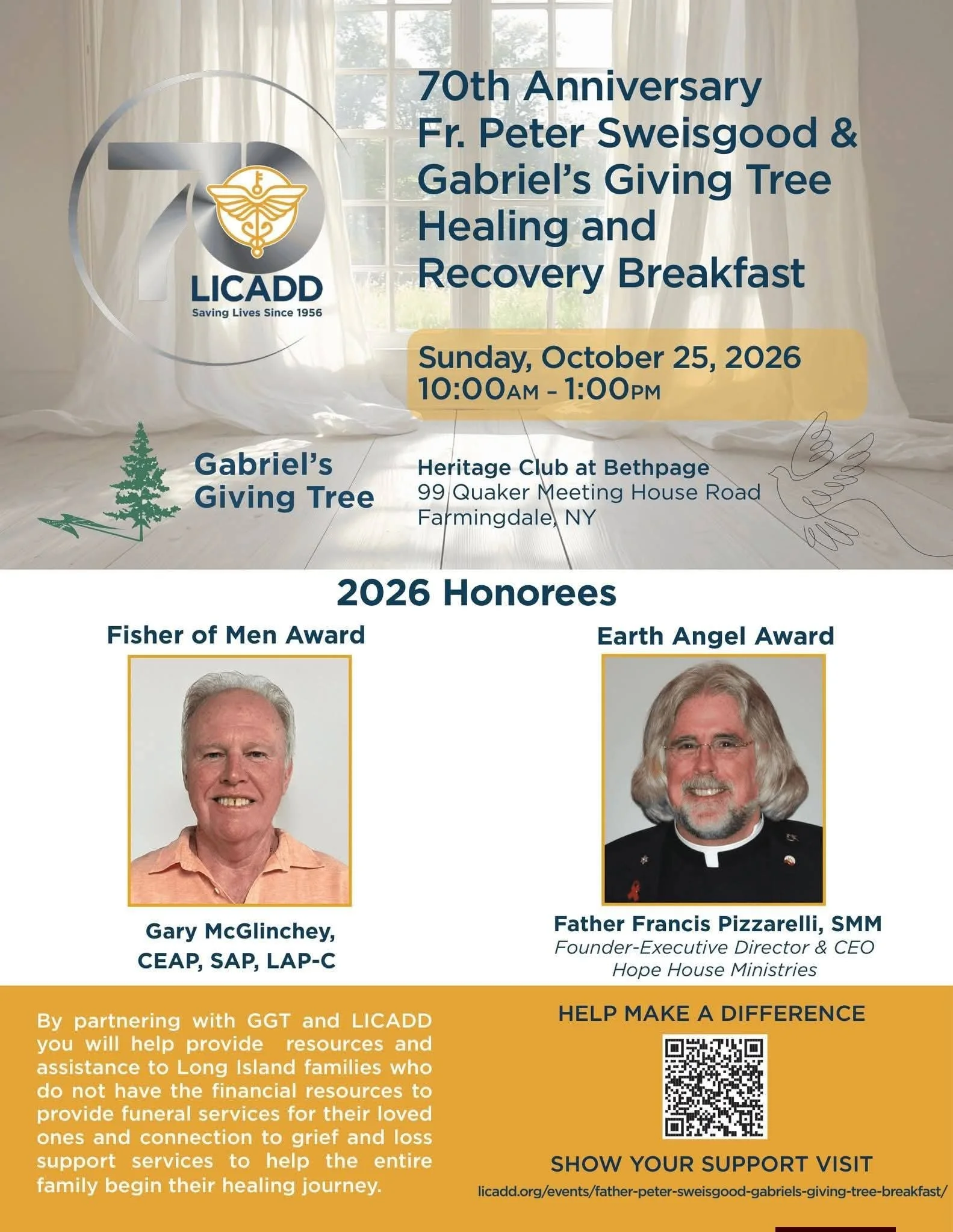 70th Anniversary Fr. Peter Sweisgood & Gabriel’s Giving Tree Healing and Recovery Breakfast