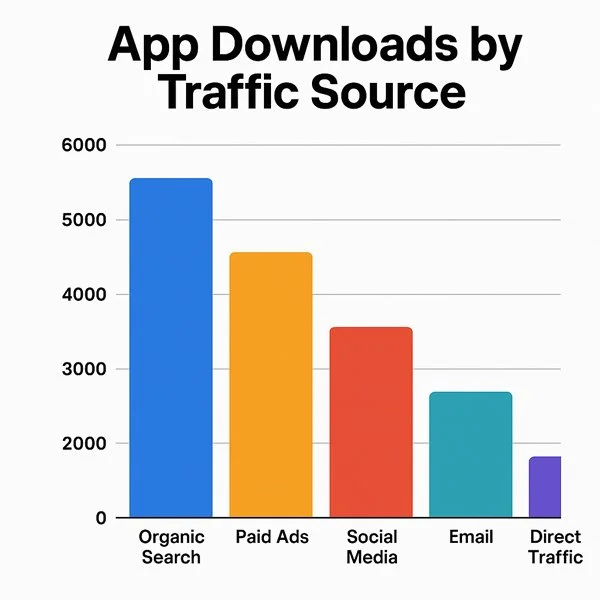 chart that shows an example of a dashboard bar graph: App downloads by traffic source