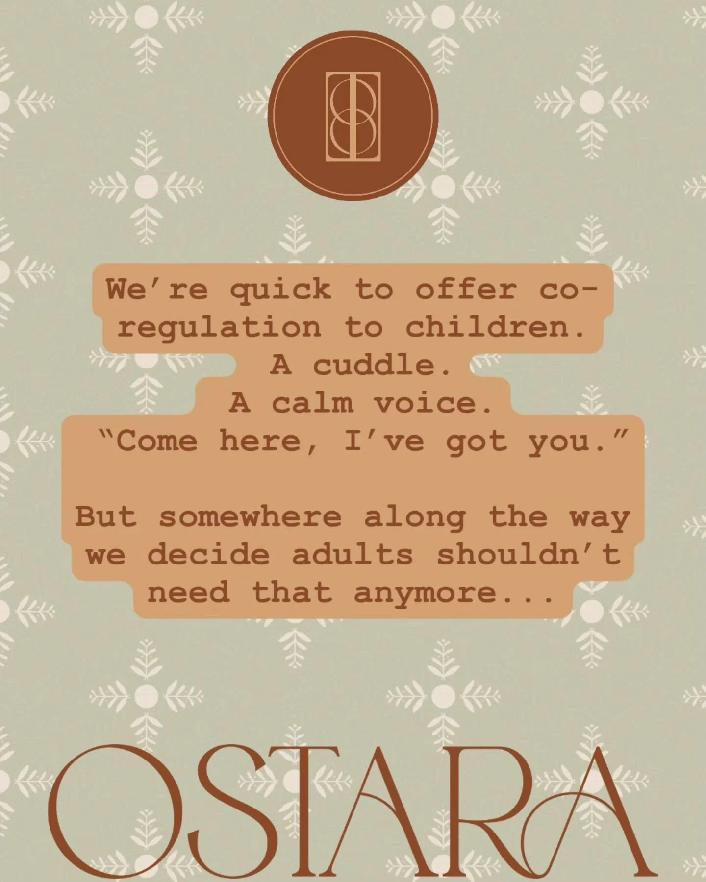 We readily accept that children need co-regulation.

When a child is overwhelmed, we don&rsquo;t expect them to simply &ldquo;calm down&rdquo;. We sit beside them. We soften our voice. We lend them our steadiness until their nervous system settles.

